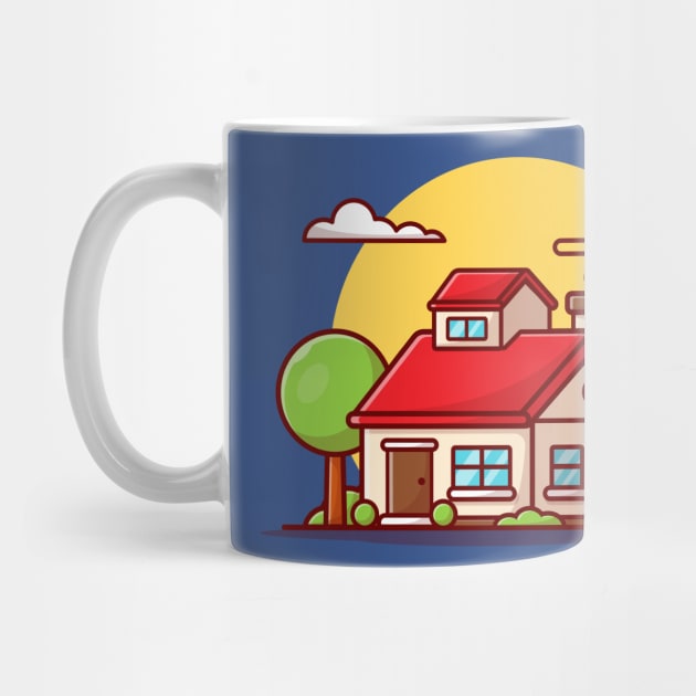 Beautiful House with Clouds and Sunset Cartoon Vector Icon Illustration by Catalyst Labs